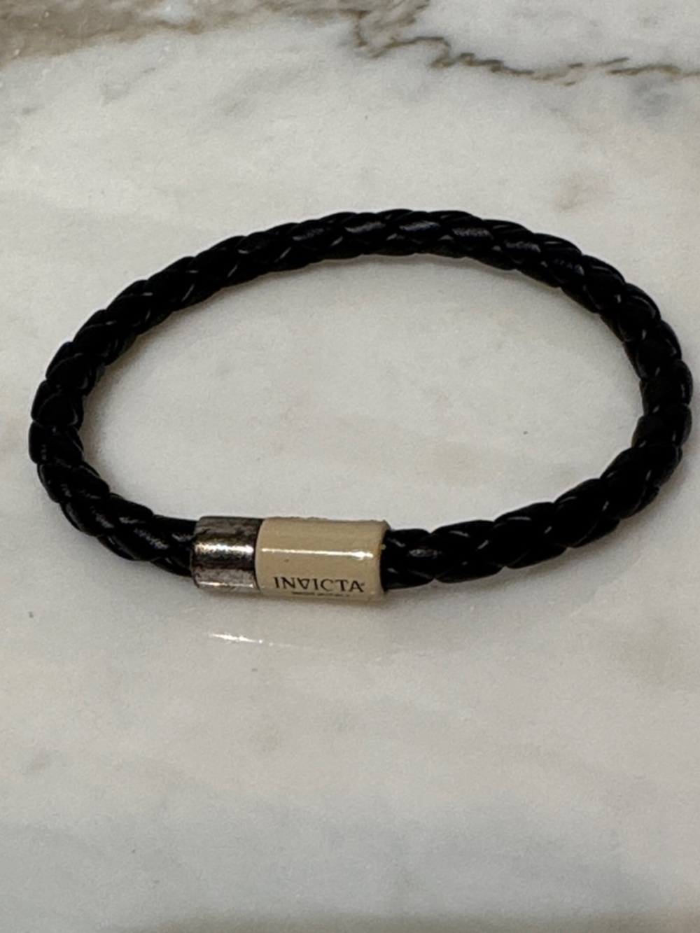 Invicta Black Leather Braided Bracelet - Picture 3 of 6
